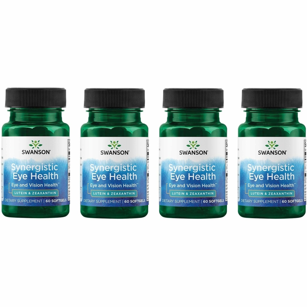 Swanson Lutein & Zeaksantiini Synergistinen silmänterveys Vision Retina Macula Supplement (Lutein 20 mg & OmniXan Zeaksantiini 2 mg) 60 Softgels Sgels (4 pakkaus)