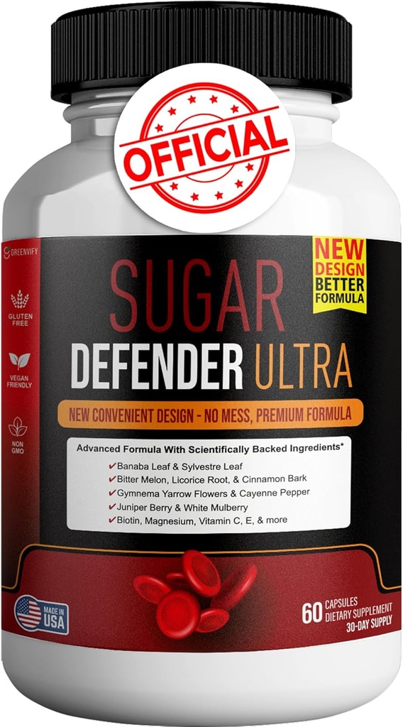 Sugar Defender Ultra - Advanced Formula Vitamiinit, Minerals, Banaba Leaf, ja enemmän - 60 kapselia, Vegan, ei-GMO, Gluteenittomat (1)