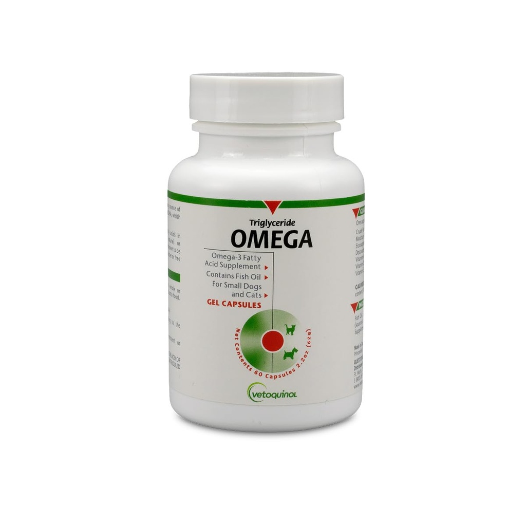 Vetoquinol Triglyseridi Omega 3 täydennysosa koirille ja kissoille, Fish Oil Supplement EPA ja DHA, Mainostaa ihon, turkki, joint, ja Immuun Health, Omega 3 Fish Oil koirille ja kissat jopa 30lbs, 60ct