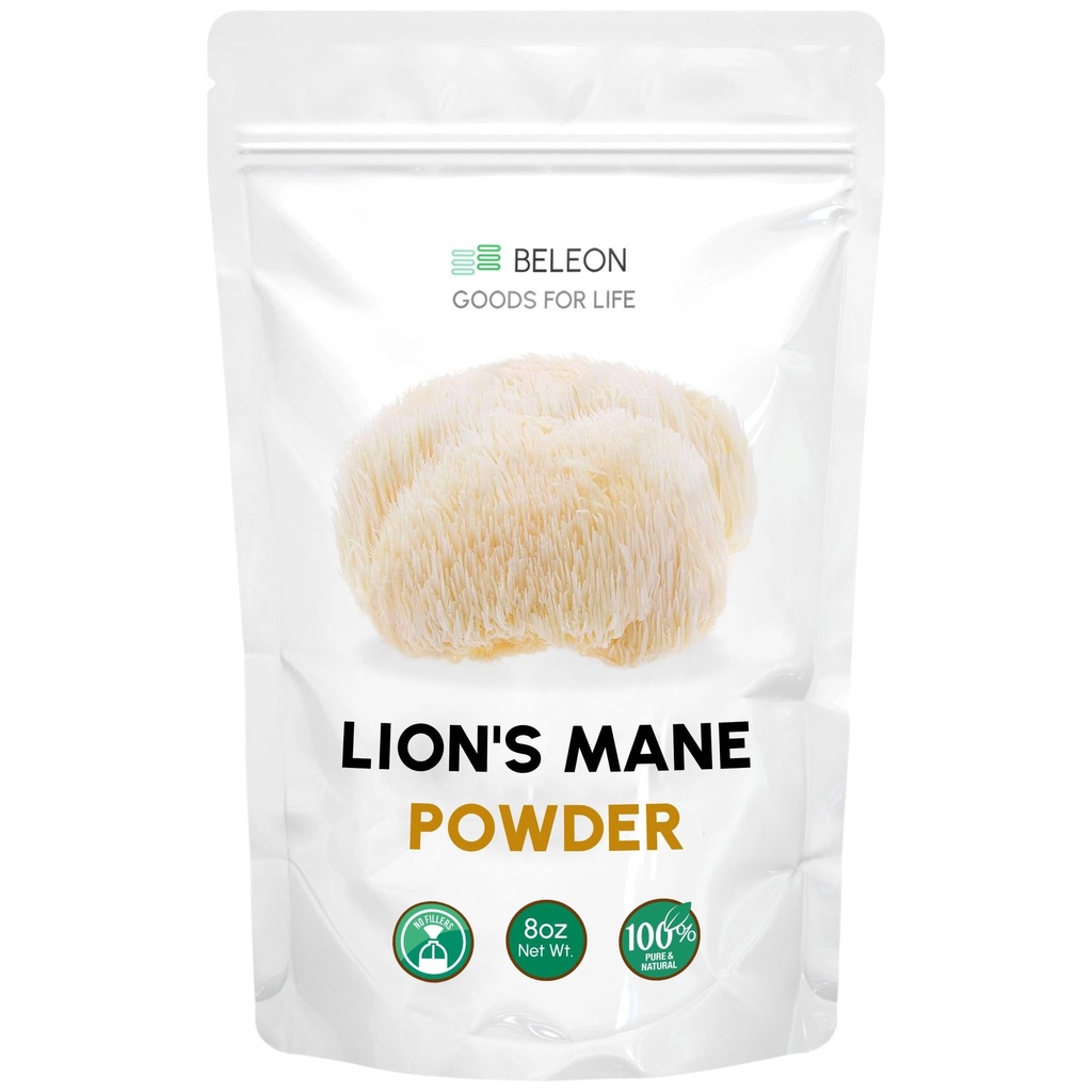 Lions Mane Powder 8 oz - Pure Lion's Mane Mushroom Supplement med antioxidanter, Vegan Powder