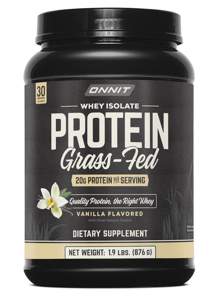 ONNIT Grass Fed Whey Isolate Protein Powder, Vanilla Flavor, Whey Protein Powder Ruokavalio täydentää tukea lihasten voitto ja liikunta Recovery, 30 tarjoilua per Tub, 30,7 oz