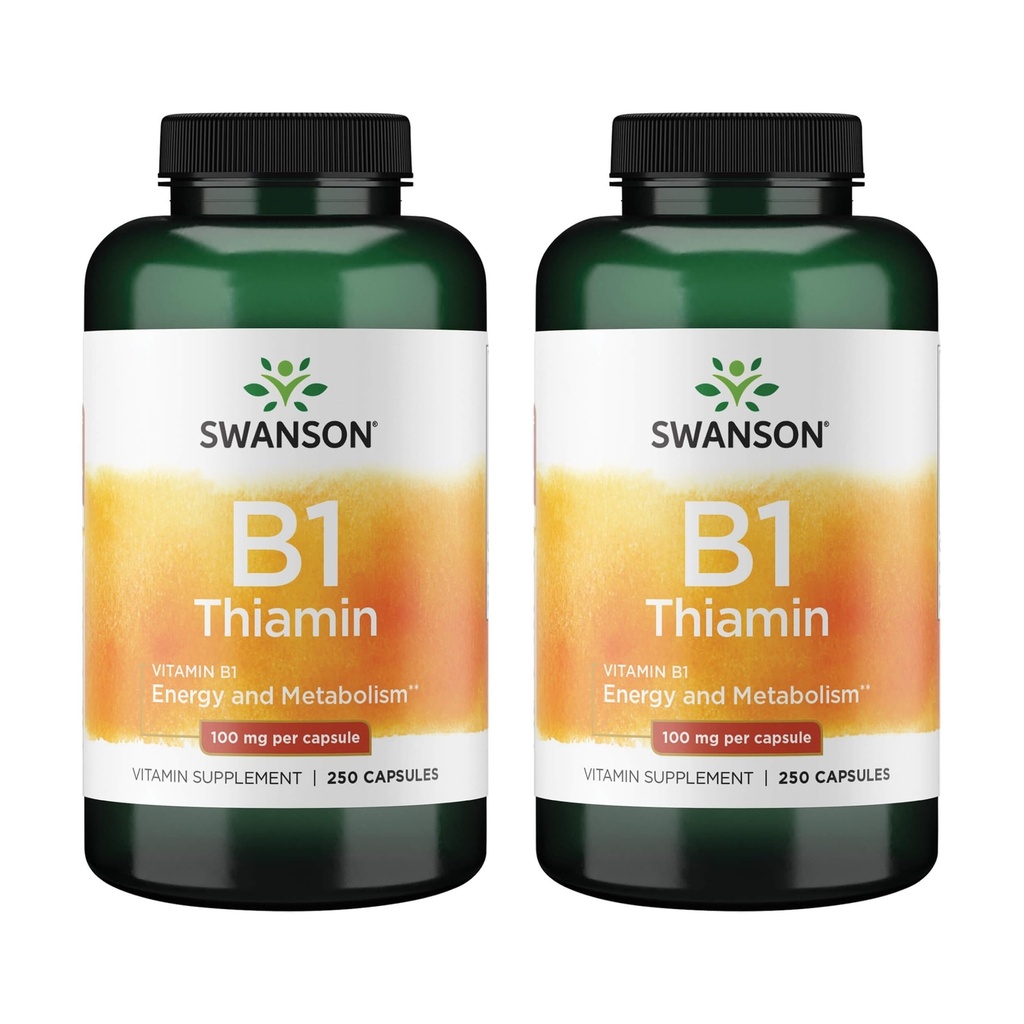 Swanson-vitamiini B1 (Tiamin) - edistää terveellistä aineenvaihduntaa ja tarjoaa energiaa tukea - luonnollinen vitamiini täydentää tukee optimaalinen hermosolujen toiminto - (250 kapselia, 100 mg Each) (2 pakkaus)