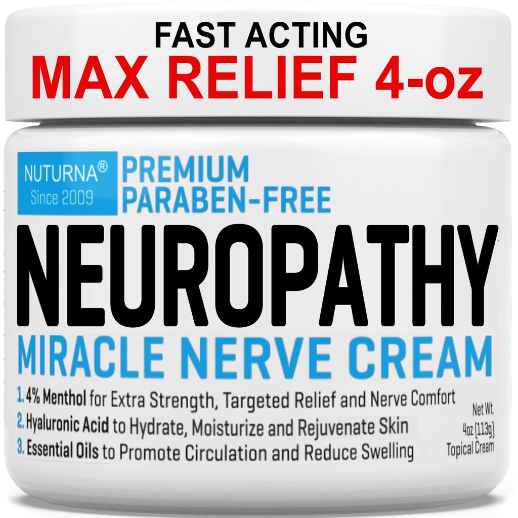 Neuropatia Nerve Relief Cream - Premium Nerve Cream 3X Action for Targeted Relief and Rauhoittava Nerve Comfort - maksimaalinen vahvuus 4% Menthol Arnica MSM for Jalat varpaat & selkä - suuri 4 Oz