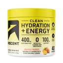 Ascent Clean Hydration + Energy Electrolytes Powder - 100mg koffein, 400mg Electrolytes, inga artificiella ingredienser, Orange Mango 40 portioner