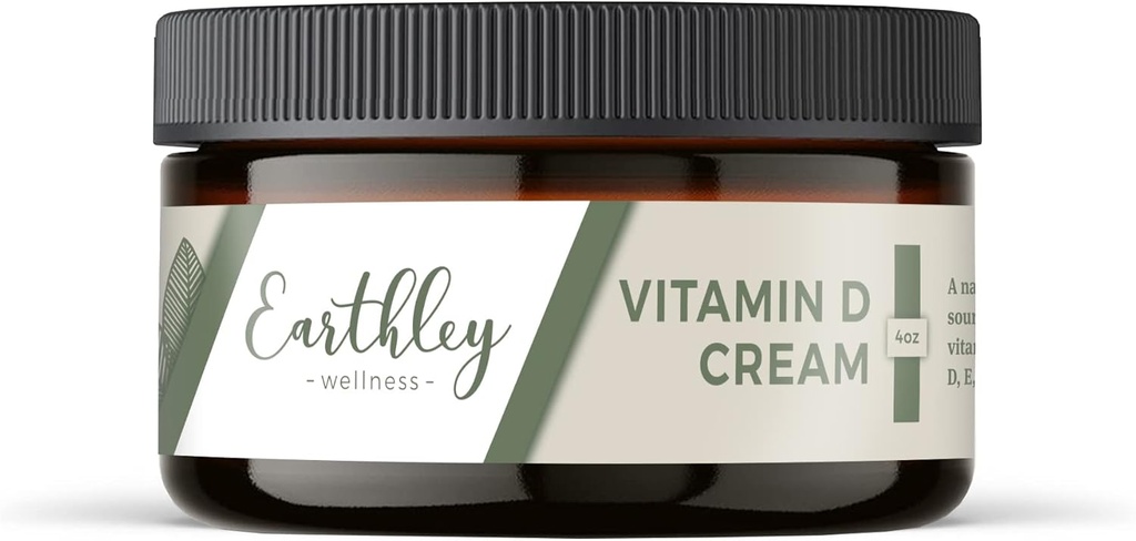 Earthley Wellness D-vitamiini Cream, luonnollinen Uutinen D-vitamiinia vitamiineja, D, & K2, Heart Health, ihon terveys, ja Raskaus, Turska Maksa öljypohja (4 oz, D-vitamiinia)
