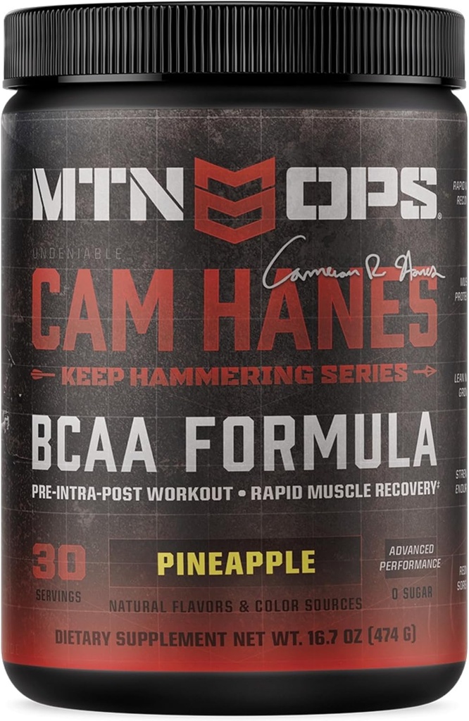 MTN OPS Cameron Hanes BCAA Powder Keep Hammering Series, 2:1:1:1 Aminohappojen täydennysosa Powder for Rapid Muscle Recovery & Repair with Zero Sugar & Gluten Free - 30-Serving Tub