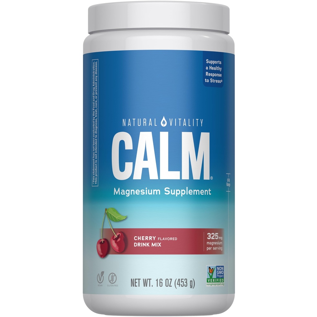 Natural Vitality Calm, Magnesium Supplement, Anti-stress Drink Mix Powder, Gluteeniton, Vegan, & Ei-GMO, Cherry, 16 oz