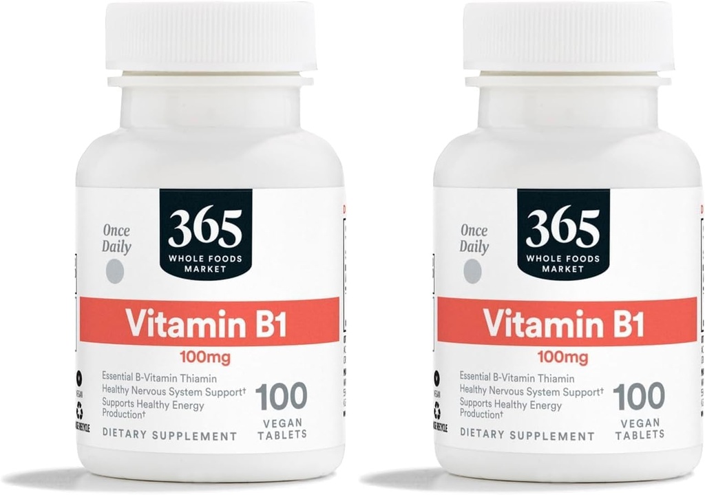 365 Whole Foods Market, B1-vitamiini 100Mg, 100 tablettia (pakkaus 2)