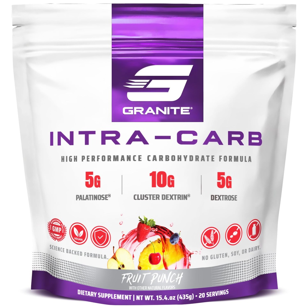 Granit Intra Carb Powder, Fruit Punch Flavor, High-Performance Carbohydrate Blend med Cluster Dextrin, Palatinose, & Dextrose, Stöder Energi och Utbildning (20 Servings)