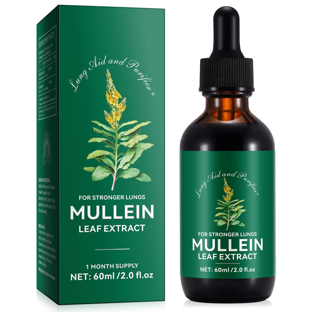 Mullein Drops for Keuhkot, Müllein Leaf Extract kanssa klorofylli, Mullein Leaf Extract for Lung Cleanse ja hengitysteiden tuki