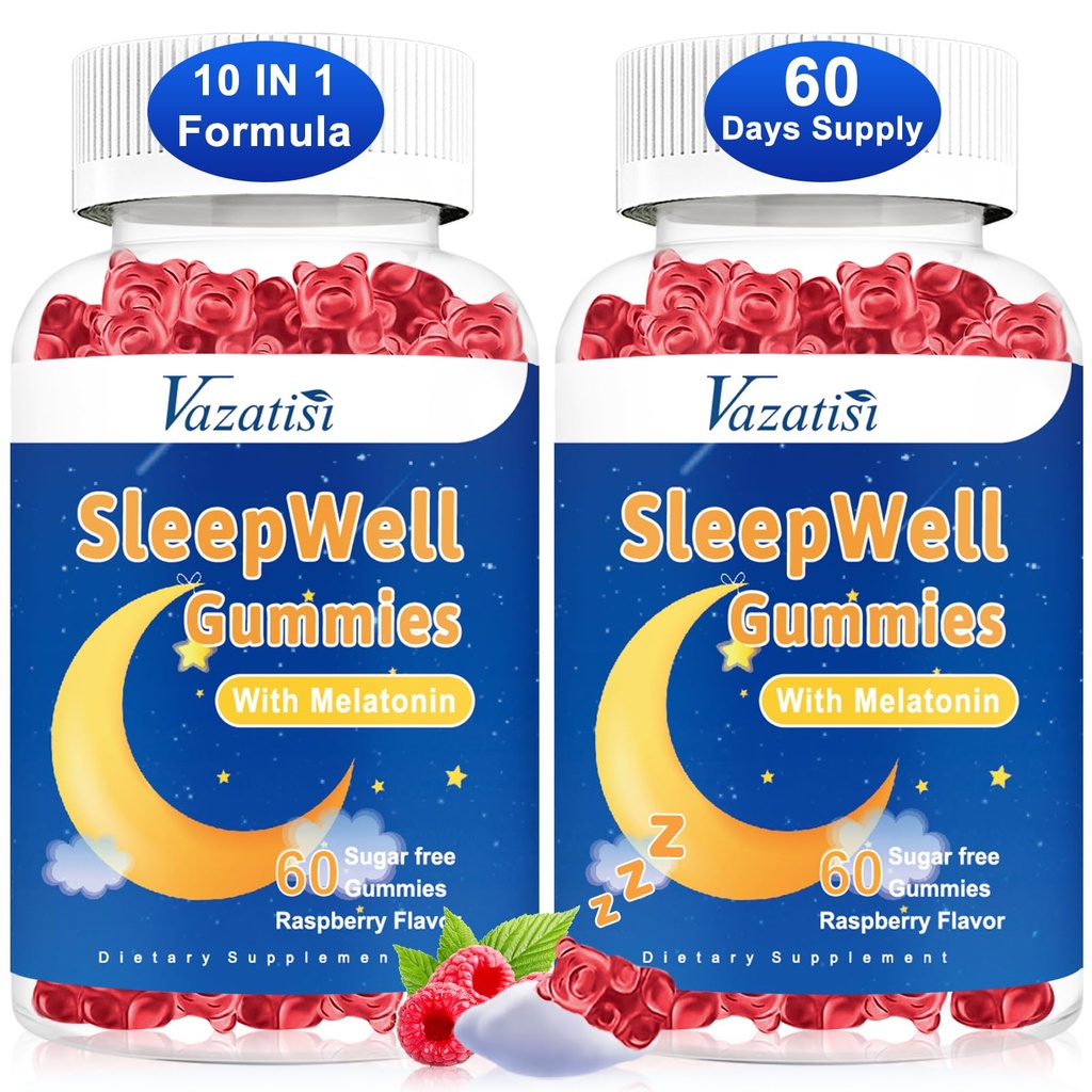 Sleep Gummies aikuisille ja lapsille - Sokeriton melatoniini Gummies magnesium, L-Theanine, B12-vitamiini, Vegaani - Vadelma maku, 120 Cts