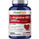 NusaPure L-arginiini 1000 mg 200 Kasviskapselit (ei-GMO, kasvissyöjä, kasvissyöjä)