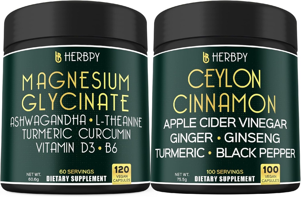 Bundle 6in1 Magnesium Glycinate Lisäravinteet & 6in1 Premium Ceylon Cinnamon Lisäravinteet - Rentoutuminen, Rentouttava päivä & yö, Immuuni, sydän, Digestio & kehon tasapaino tuki