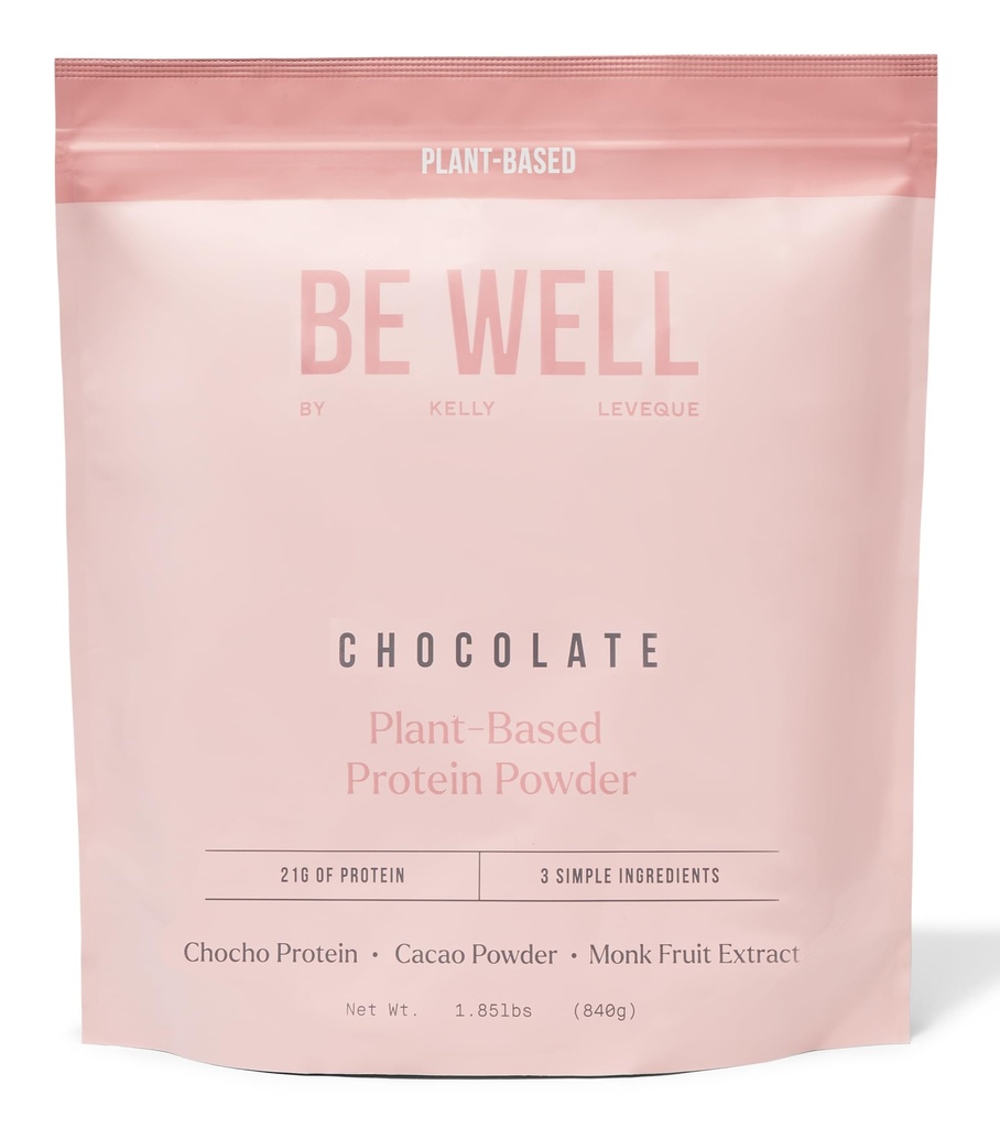 Be Well by Kelly Chocolate Plant-Based Protein Powder, Vegan 21G Protein 9G Kuitu 1 NetCarb (3 Ainesosat, 20 Servings) 9 Aminohapot 3 BCAAs No Soy, Ei Dairy, Stevia-free Ei sokeria lisätty 1.85lb 840g