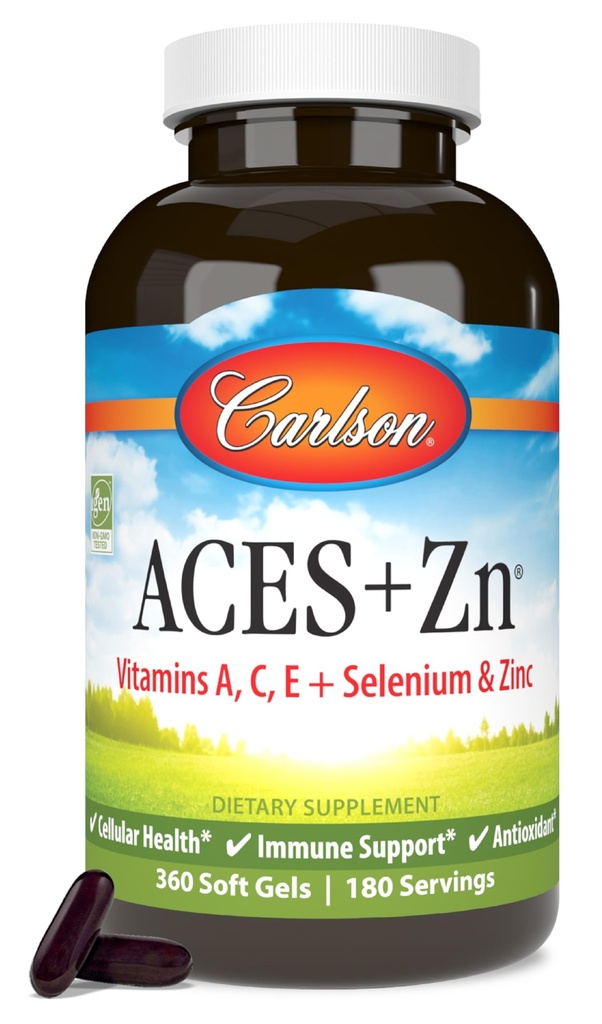 Carlson - ACES + Zn, A-, C-, E- ja Selenium & Sinkki-, monivitamiini-, sinkki-, solu- ja immuunituki-, seleeni-, monivitamiini-, antioksidantti-, 360 Softgel-,