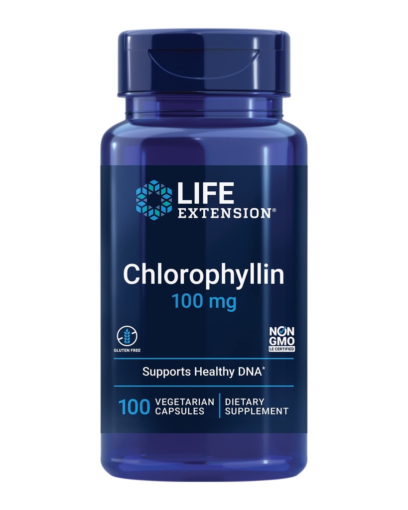Life Extension Klorofyllin, antioksidantti & DNA Health Support, Gluteeniton, ei-GMO, Kasvissyöjä, 100 kasvissyöjän kapselit