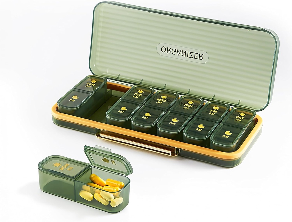 Bexeen Weekly Medicine Organizer Pill Box Am Pm pilleri Järjestäjä 7 päivän pilleri tapauksessa 2 Kertaa päivässä pilleri Vitamiini Organizer Travel Suuri pilleri Holder täydentää Söpö lääkkeiden varastointi
