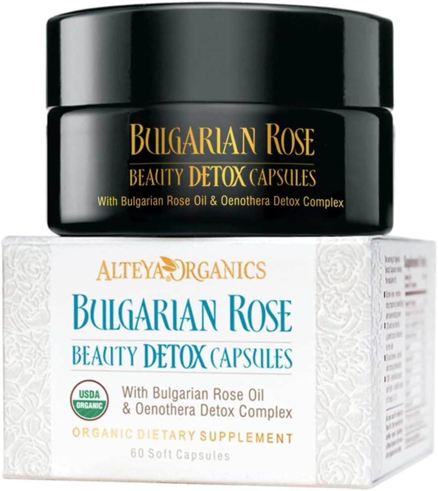 Alteya Organics Rose Beauty Detox Capsules - USDA Certified Organic med Bulgarian Rose Oil och Oenothera Detox Complex - 30 portioner
