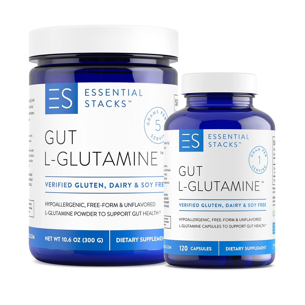 Essential Stacks L-glutamine Home & Away Bundle - L Glutamiinijauhe & kapselit