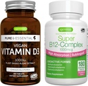 Vegan Vitamin D3 + Super B12-Complex, Vegan Bundle, 365 1000iu Vitamin D3 tabletter + High Absorption Sublingual B12, av Igennus
