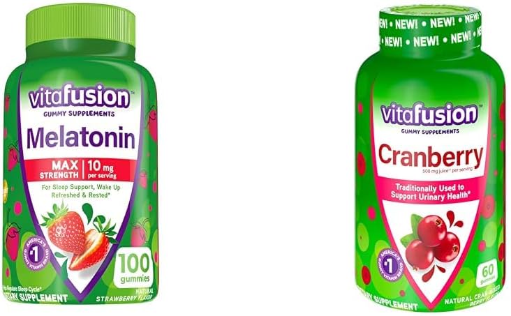Vitafusion Melatoniini 10 mg Gummies 50 päivän tarjonta ja karpalo Gummies naisille 60