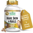 Botanic Choice Hair Skin och Nails Vitamins - Biotin Supplement med Collagen, Vitamin C, & Iron - Super Antioxidant Blend med Argan Oil & Hyaluronic Acid - 60 flytande kapslar