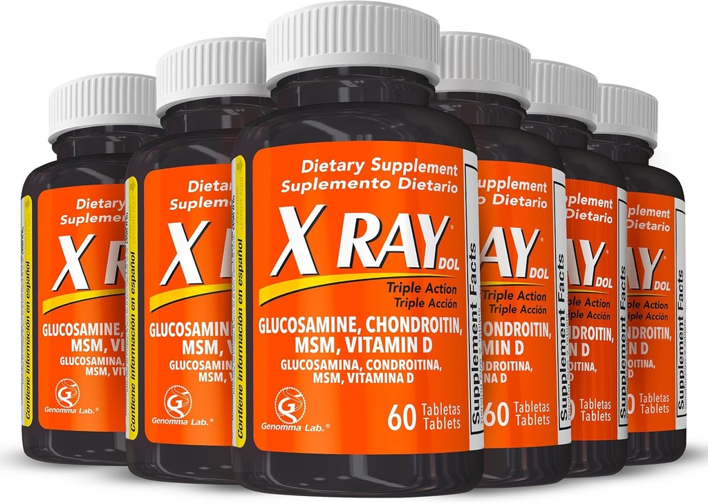 X Ray Dol Triple Action Joint Support Supplement with Glukosamiini 1500mg, Chondroitin 800mg, MSM 750mg ja 5X D-vitamiinin terveitä niveliä, luut ja ruoka - 60 Count per pullo - 6 Pack