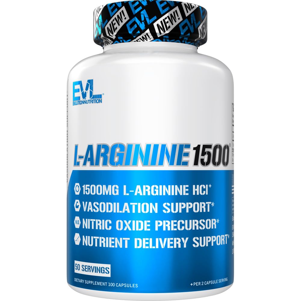 Evlution Nutrition Nitric Oxide Booster L-Arginine Supplement - High Potency Nitric Oxide Supplement med 1500mg L Arginine HCL för Förbättrade Pumps Energy Muscle Growth och Vascularity NO Booster