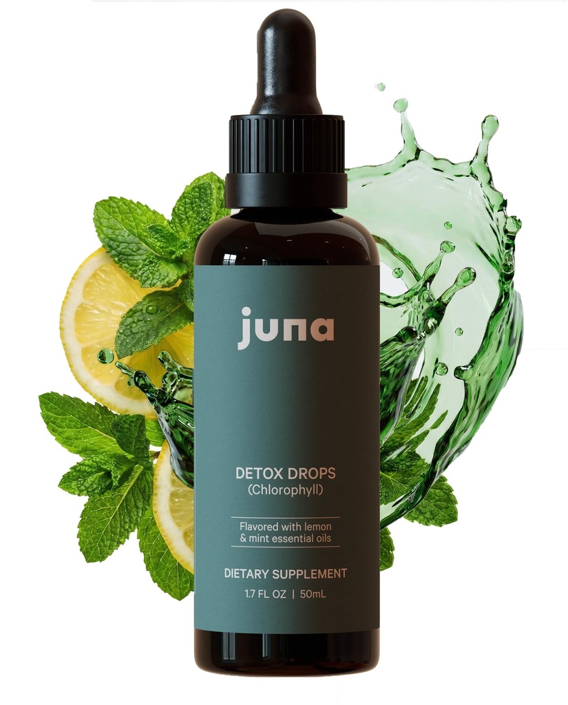 Juna Klorofyllin nestetippa, 3X Potenssipitoisuus - Detox, Debloat, Cleanse, Internal Deodorant, Energy & Cellular Support Supplement - Fresh Minty Sitruuna maku