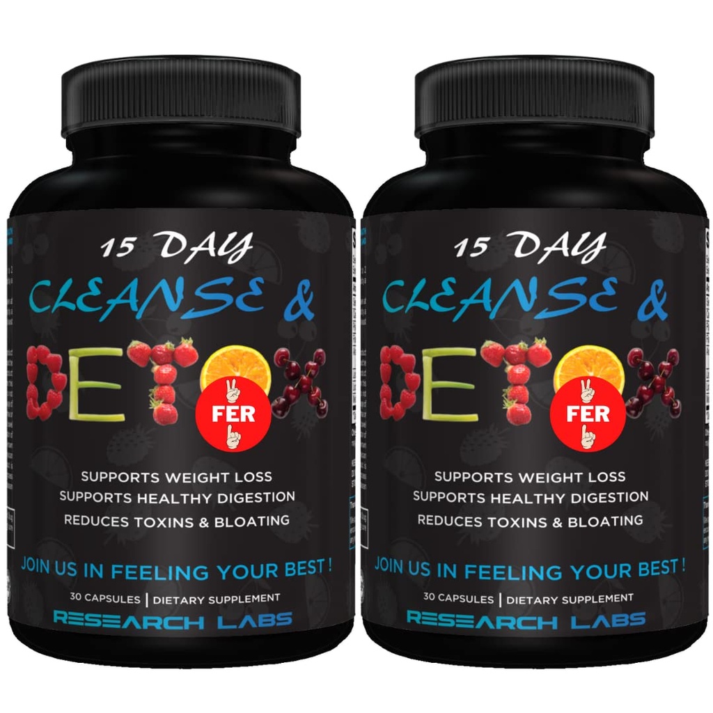 Forskning Labs 15 Day Colon Cleanse & Detox för mindre Bloat Flat Tummy w / Probiotics - 2 Fer 1 - Förstoppningshjälp - Flushes Toxins, ökar energi. Kliniskt undersökt säker och effektiv formel