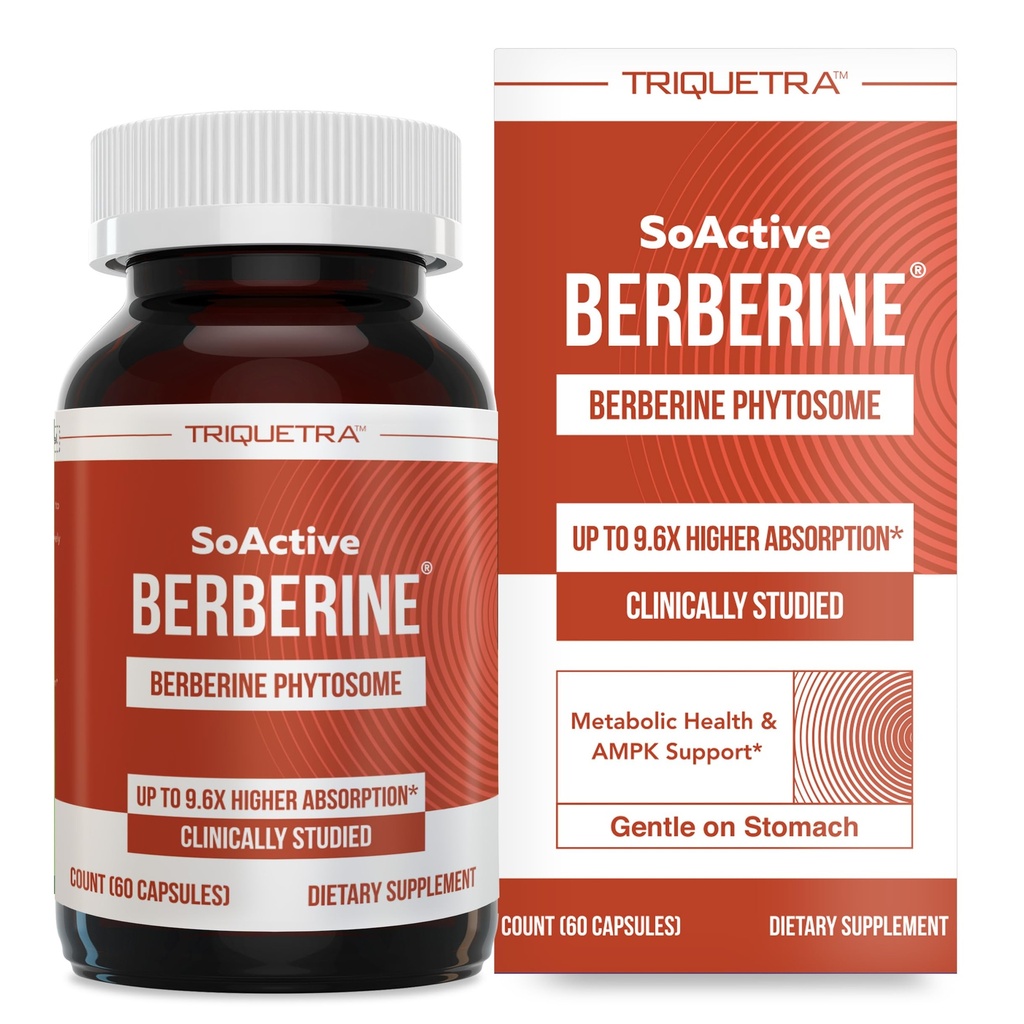 SoActive Berberine 550mg: 9.6X Högre Absorption, kliniskt studerad, optimerad fytosom | Stöder Metabolism & AMPK Aktivering | Icke-GMO, Soy-Free | Kliniskt Validerade Dos | 60 portioner