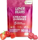 Kreatiini Monohydraatti Gummies - 5g Creapure Creatiini per tarjoilu - Vegan - Boost lihasvoimaa, Endurance, Recovery & Mental Focus - 90 Gummies, Gluteeniton (mansikka)