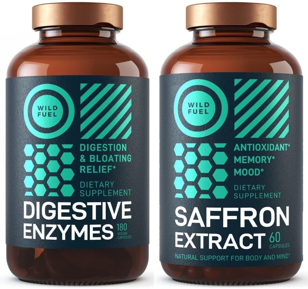 WILD FUEL Digestive Enzymes och Saffron Extract Capsules Dietary Bundle