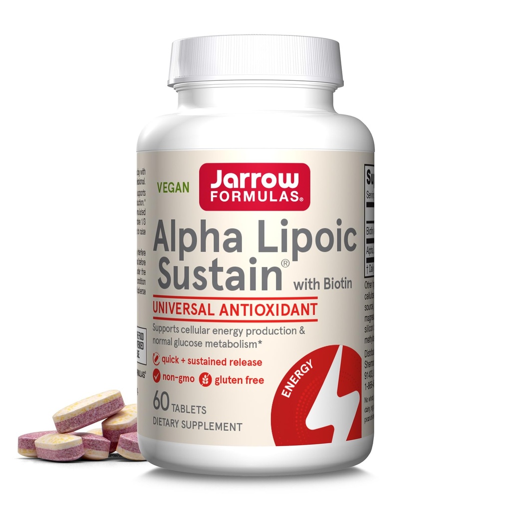 Jaarrow Formula Alpha Lipoic Sustaind with Biotin, 300 mg Alpha Lipoic Acid, Universal Antioksidantti, Ravintolisä, 60 Vegaanitablettia, Jopa 60 päivän Supply