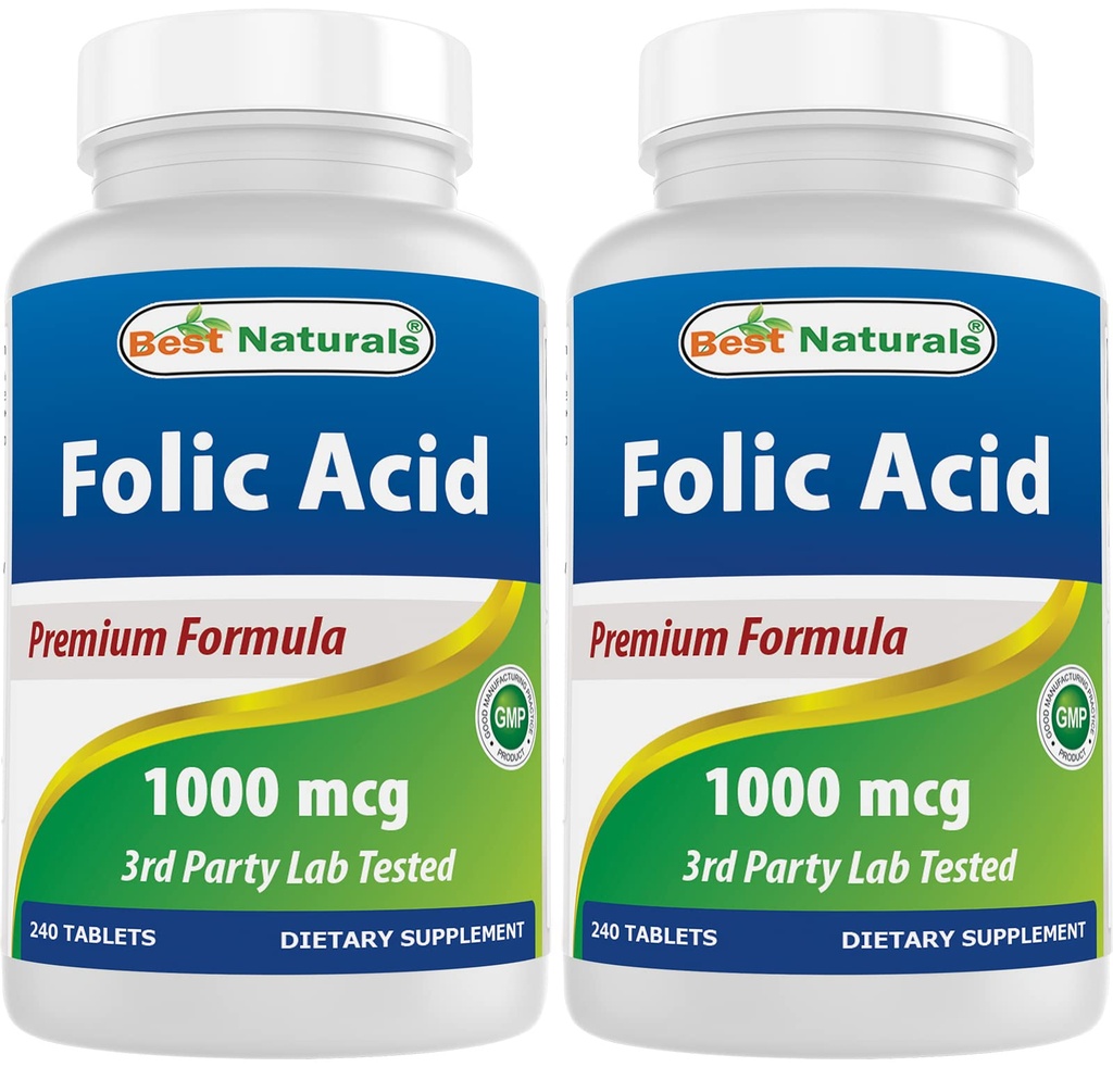 Bästa Naturals Folic Acid 1000 mcg (Vitamin B9), 240 tabletter (1000 mcg (Pack av 2))