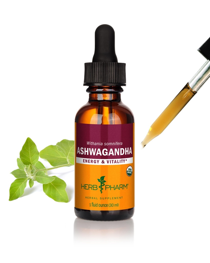 Herb Pharm Certified Organic Ashwagandha Extract för energi och vitalitet, korn, Organic Cane Alcohol, 1 Ounce