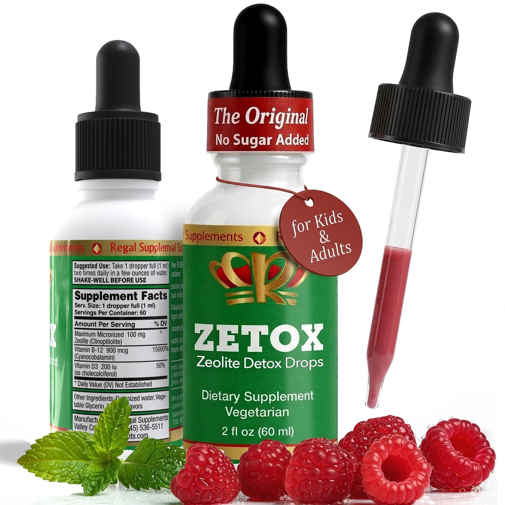 ZETOX | Zeolite Detox för barn och vuxna | Förbättrad med Methyl Vitamin B12 och D3 | Premium Grade Liquid Clinoptilolite Zeolite Drops | Stöder Gentle Daily Detox, Energy och Focus (60 portioner)