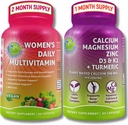 SUPPLEMENTS STUDIO Comprehensive Wellness & Bone Health Bundle - Kvinnors dagliga multivitamin med järn + växtbaserad kalcium, magnesium, Zink, D3, K2 & gurkmeja - Vegan, icke-GMO, rena ingredienser