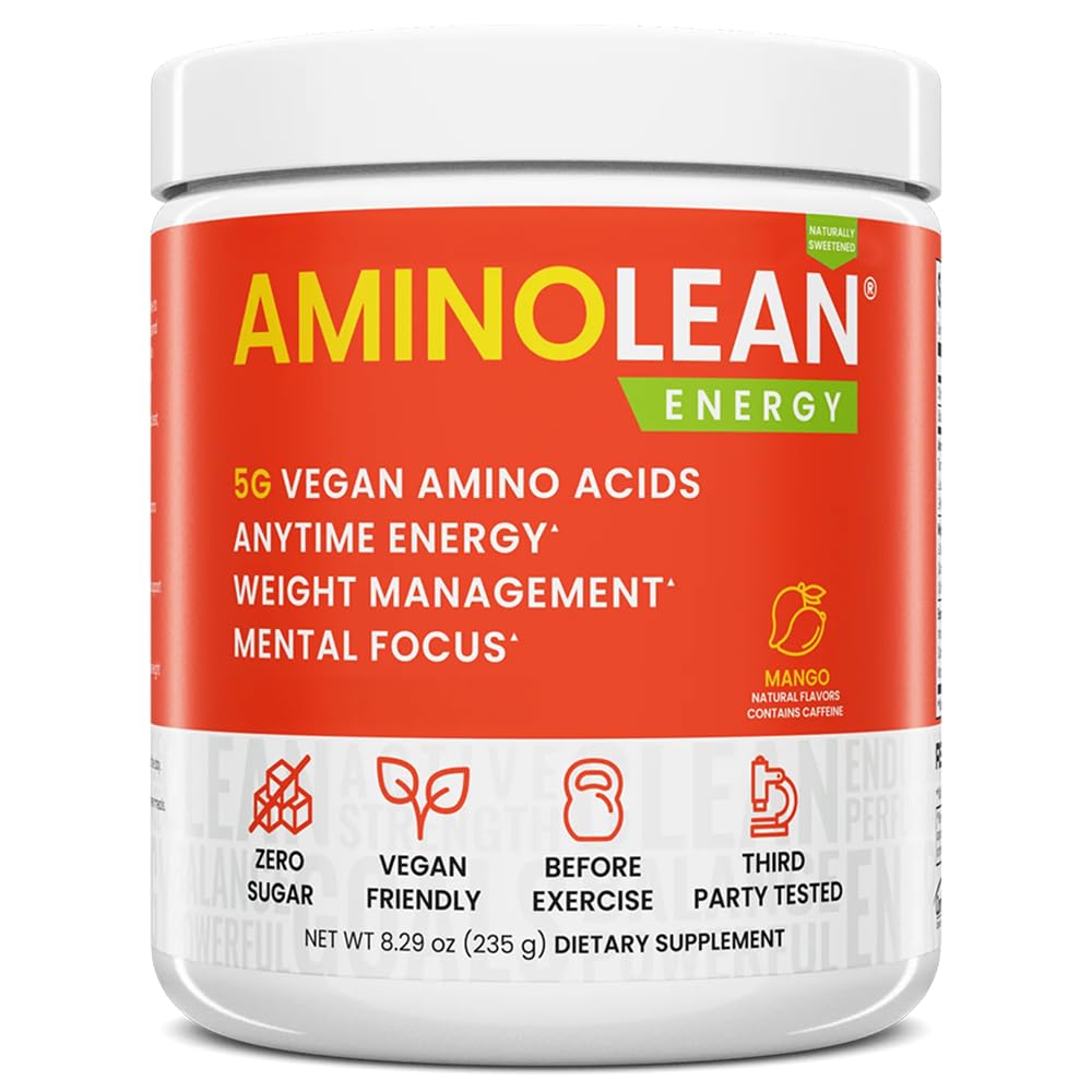RSP NUTRITION AminoLean Natural Pre harjoitusjauhe, sukraloosi vapaa Amino energia ilman keinotekoisia väriaineita, Vegan BCAAs ja painonhallinta, Mango, 25 Serv