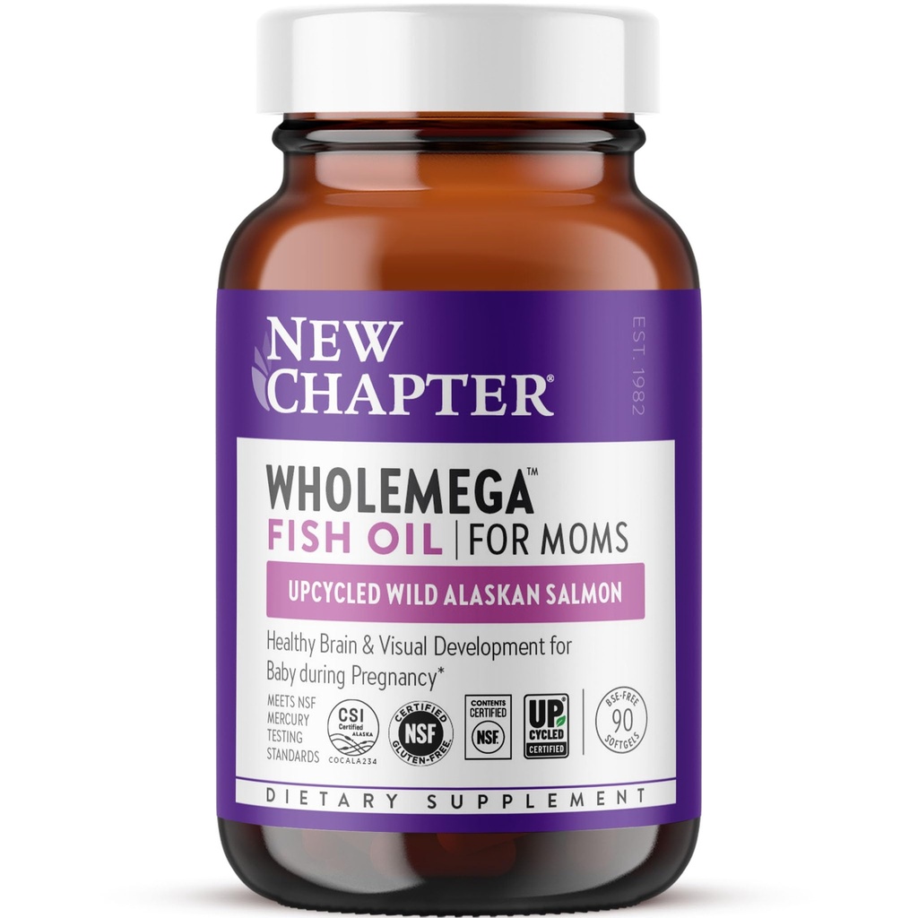 Nytt kapitel helmega för mamma fiskoljetillskott, små kapslar, 2000mg per servering, Prenatal DHA med Omega-3 + Vitamin D3 för Prenatal & Postnatal Support, 500mg Varje - 90 greve
