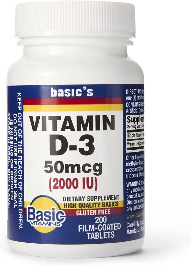 Grundläggande vitaminer Naturlig vitamin D-3 2000 IE - 200 filmdragerade tabletter