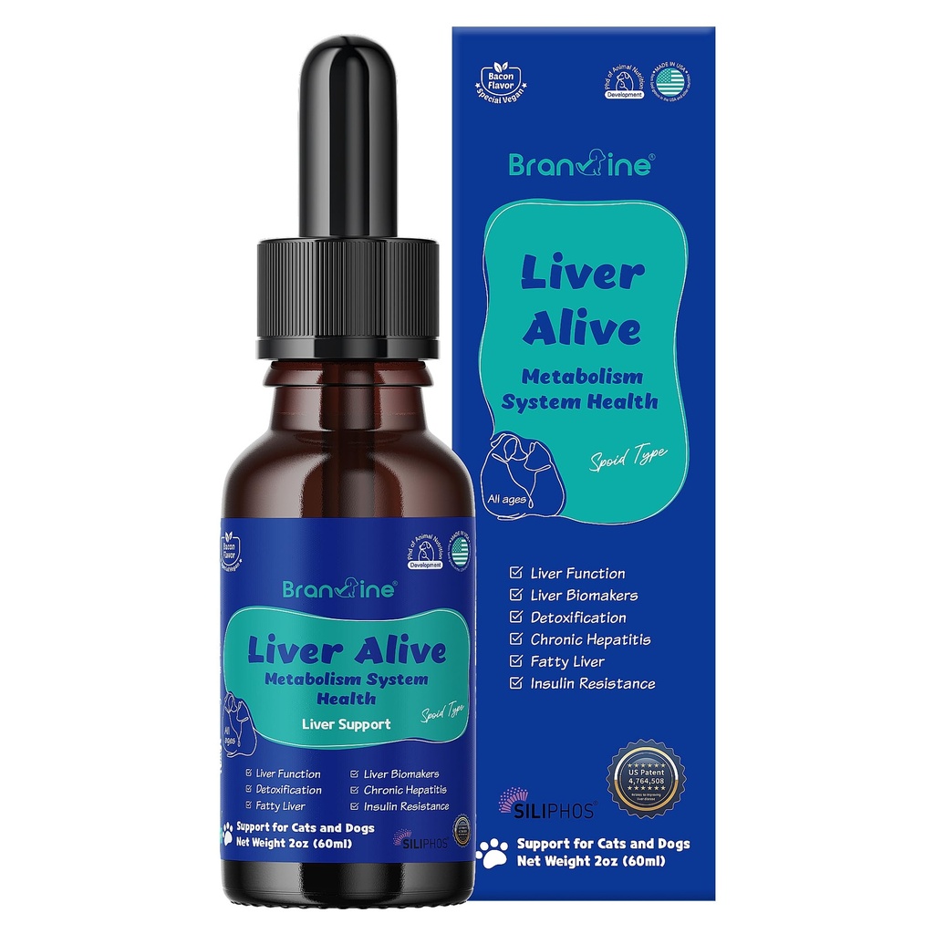 Lever Alive Metabolism System Hälsa för hundar och katter - Funktion, Fatty, Detox, Kronisk Hepatit med SILIPHOS®, TUDCA, Samma Vegan Bacon Flavor (60ml)