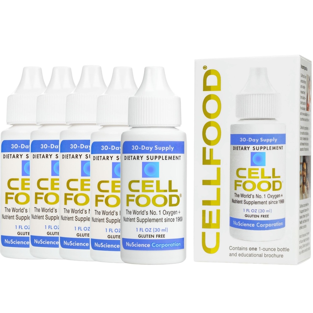 Cellfood Oxygen Boost - 1 fl oz, 5 Pack - Liquid Oxygen Supplement for Lymfatic Drainage, Korkeustauti, Jet Lag, Väsymys, Päänsärky, Kranaatit & energia - Gluteeniton, Cert. Kosher