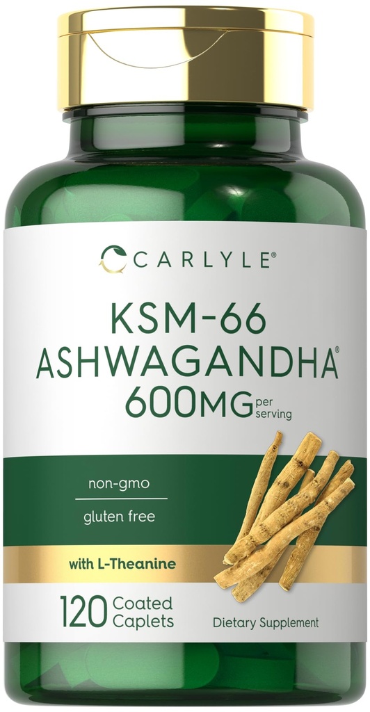 Carlyle KSM-66 Ashwagandha 600mg ... 120 Caplets... Extract Supplement L-Theanine...