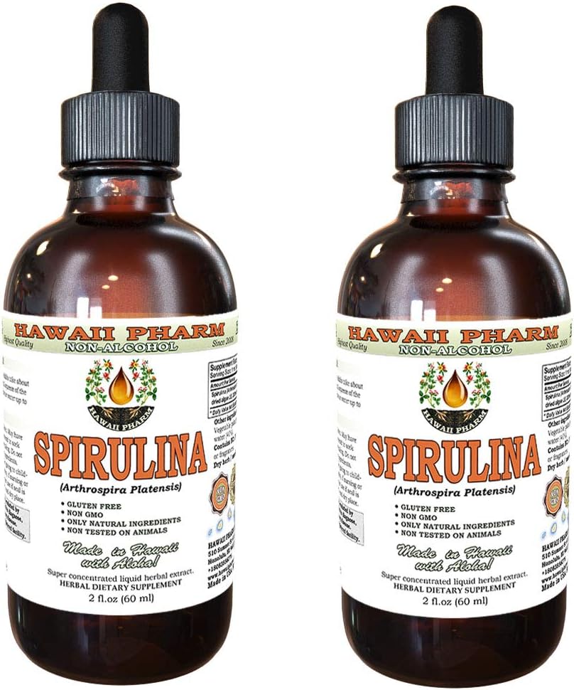 Spirulina Alkoholiton nesteuute, Organic Spirulina (Arthrospira platensis) Kuivattu Algae Glycerite Natural Herbal Supplement, Havaiji Pharm, USA 2x2 fl.oz