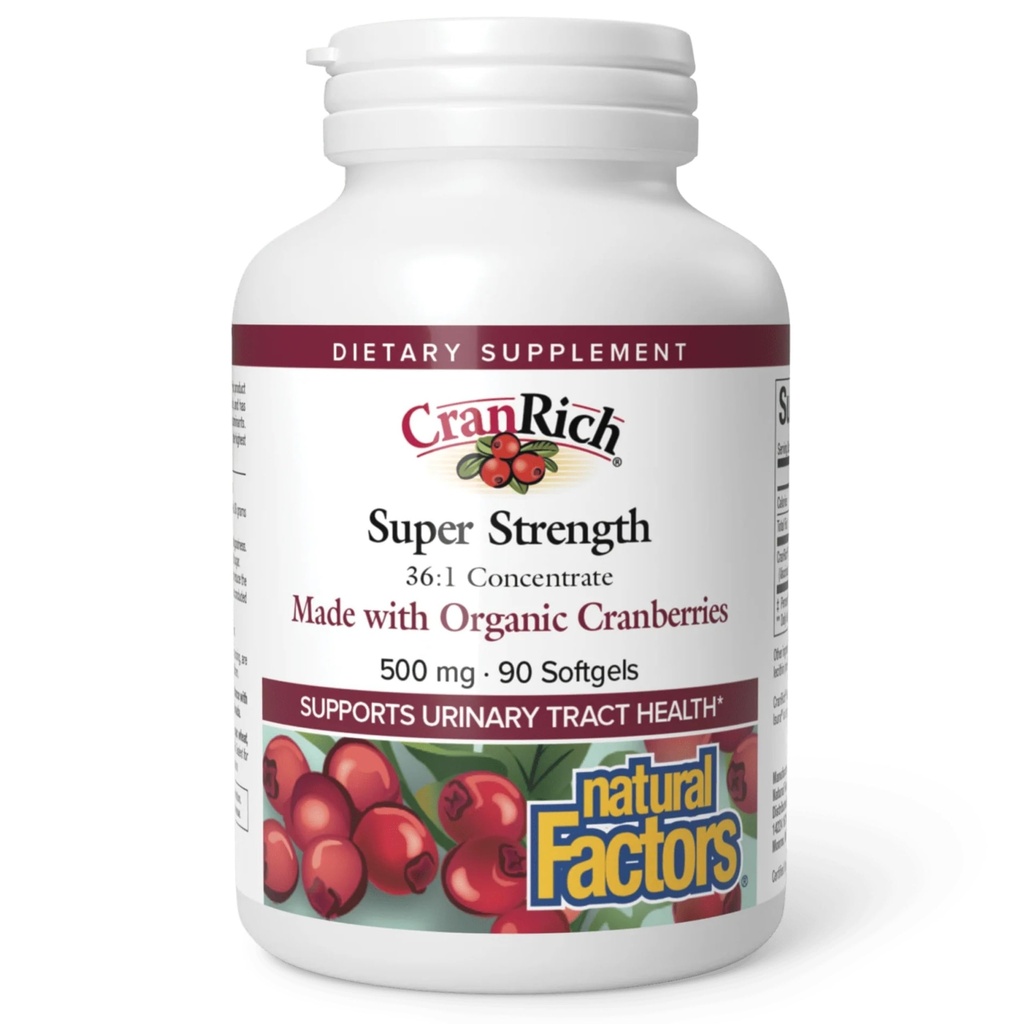 CranRich Natural Factors, Super Strength Cranberry Concentrate, Antioksidantti täydentää virtsateiden tuki, ei-GMO, 90 softgels (90 annosta)