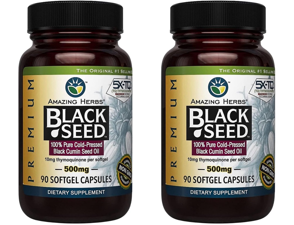 Fantastiska örter Premium Black Seed Oil Capsules - Gluten Free, Non GMO, Cold Pressed Nigella Sativa Aids in Digestive Health, Immune Support, Brain Function - 90 Count, 500mg (Pack of 2)
