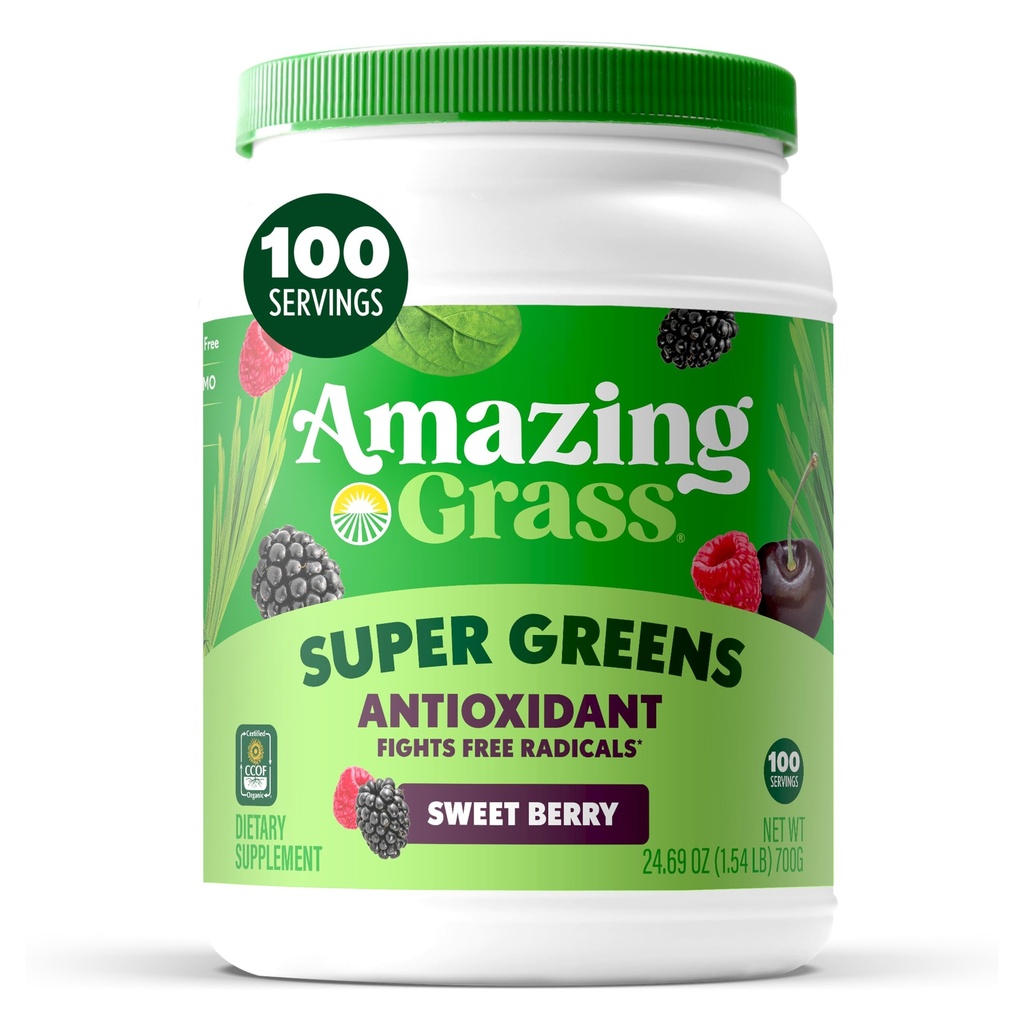 Amazing Grass Greens Superfood Antioksidantti: Greens Powder with Organic Spirulina, Beet Root Powder, Elderberry & Probiootit, Sweet Berry, 100 tarjoilua (Pakkaus toukokuussa Vary)