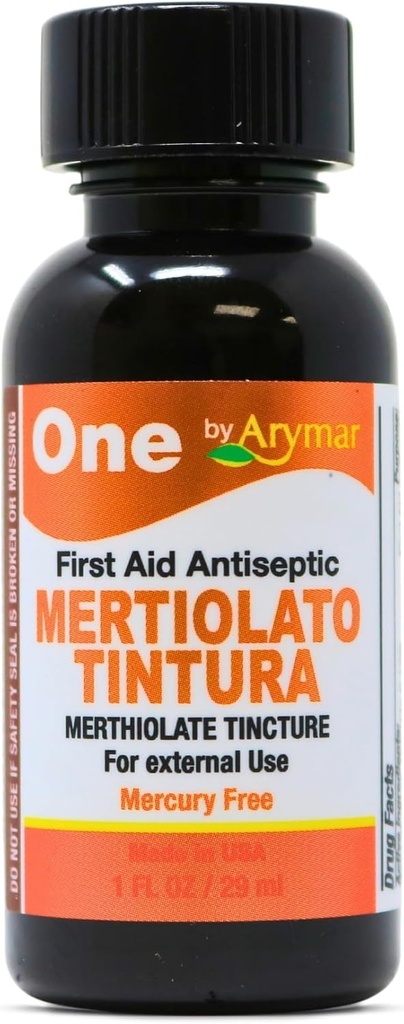 Arymar Mertiolato Tincture 1 fl oz. Antiseptisk lösning för mindre skär, skrapor och burner.
