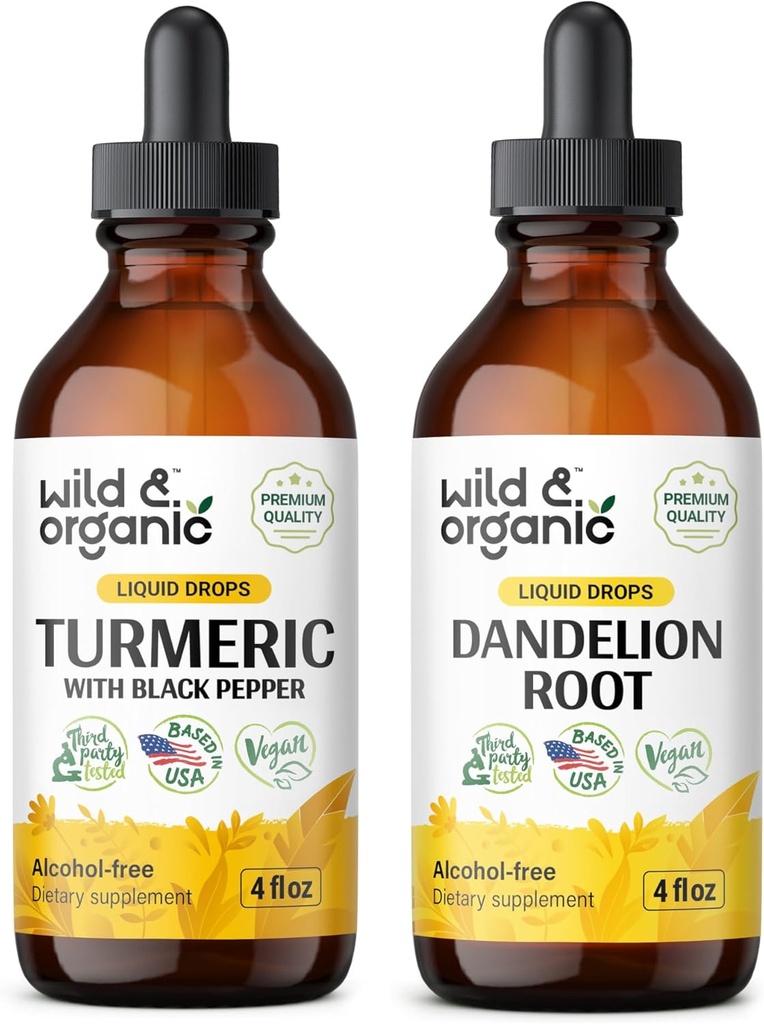 Luonnonvarainen ja orgaaninen Turmeerinen Tincture 4 fl oz & Voikukka Root Tincture 4 fl oz